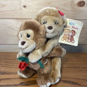 Vintage Russ Luv Pets HERMAN & HILDA Monkeys Piggyback Love Boy Girl Plush 7775